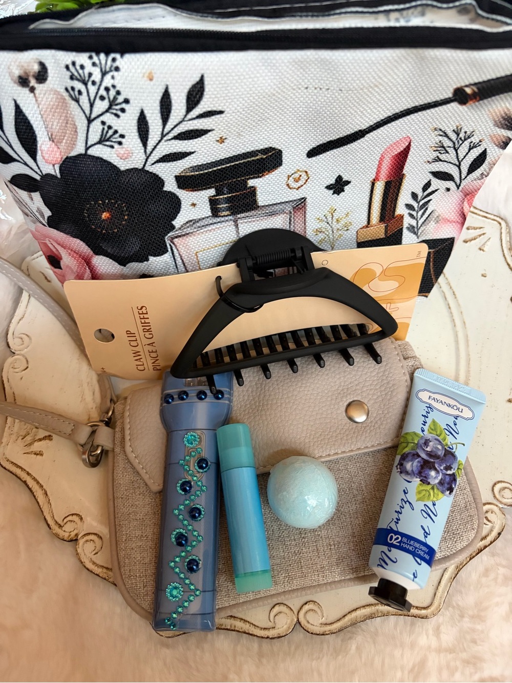 Beauty bundle - cosmetic pouch eye mask and hand light